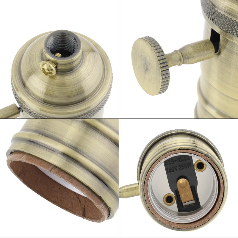 RTNLIT Antique Brass Lamp Socket, Vintage Edison E26/E27 Bulb Light Socket with On/Off Knob Switch(Bronze) - Image 4